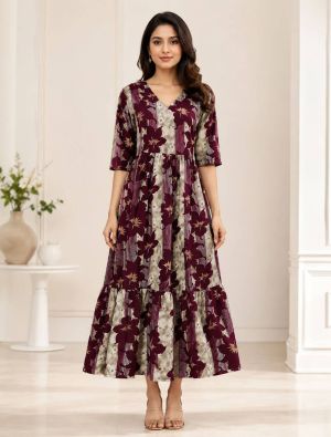 wine and grey rayon fit and flare tiered midi dress fabku21295