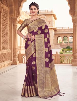 Wine Viscose Silk Saree With Woven Zari Work FABSA23044