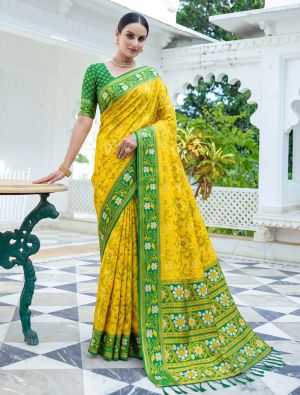 Yellow Banarasi Art Silk Saree With Brocade-Style Weaving FABSA23153