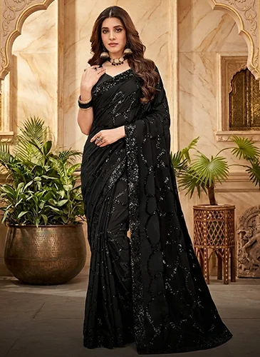 Black Indian sarees and suits for women UK — elegant monochrome ethnic wear