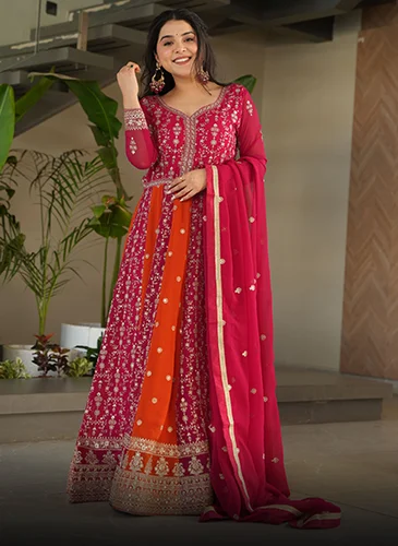 Vibrant spectrum Indian dresses UK — red, orange and jewel-tone ethnic fashion
