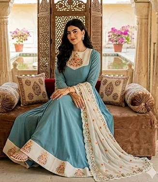 sachin and babi light blue dress Winter Dress For Indian Wedding Guest Collection Online In UK main image 0